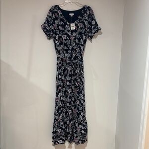 J. Jill Maxi Dress Short Sleeve Floral Print w/ Belt NWT Women’s Size XS